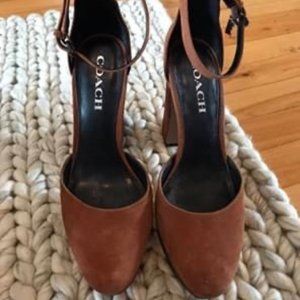 COACH tan round toe high heels